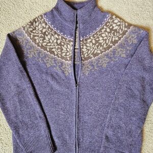 Eddie Bauer Purple and Tan Women's Wool Cardigan